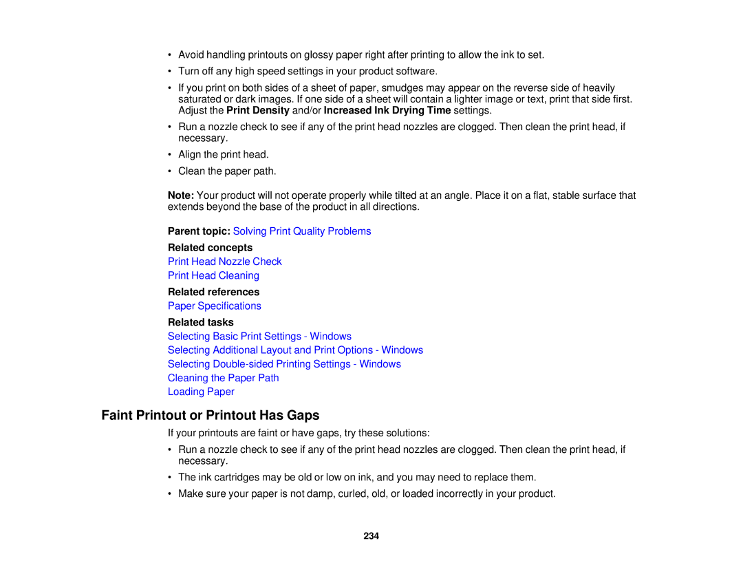 Epson XP-520 manual Faint Printout or Printout Has Gaps 