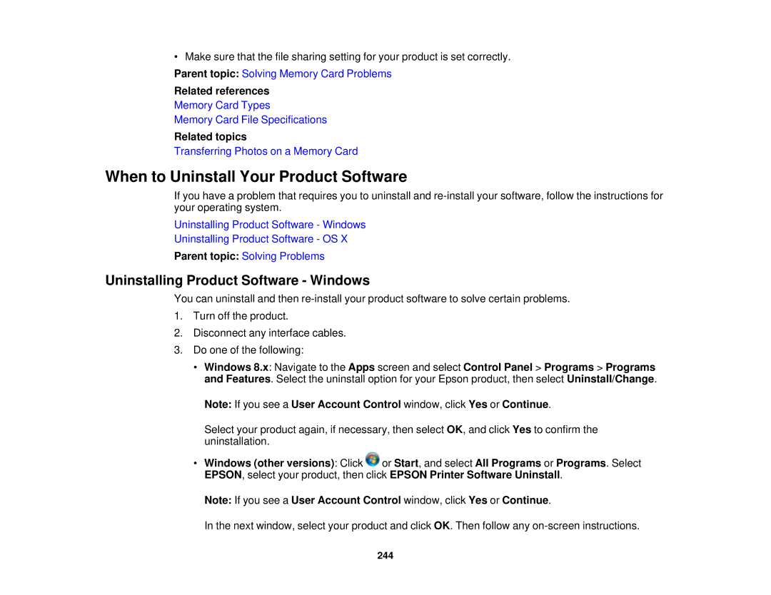 Epson XP-520 manual When to Uninstall Your Product Software, Uninstalling Product Software Windows 