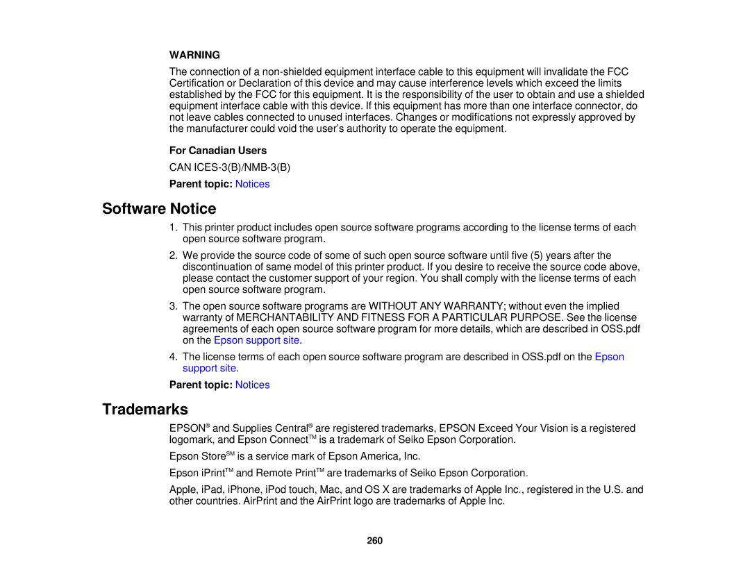 Epson XP-520 manual Software Notice, Trademarks, For Canadian Users 