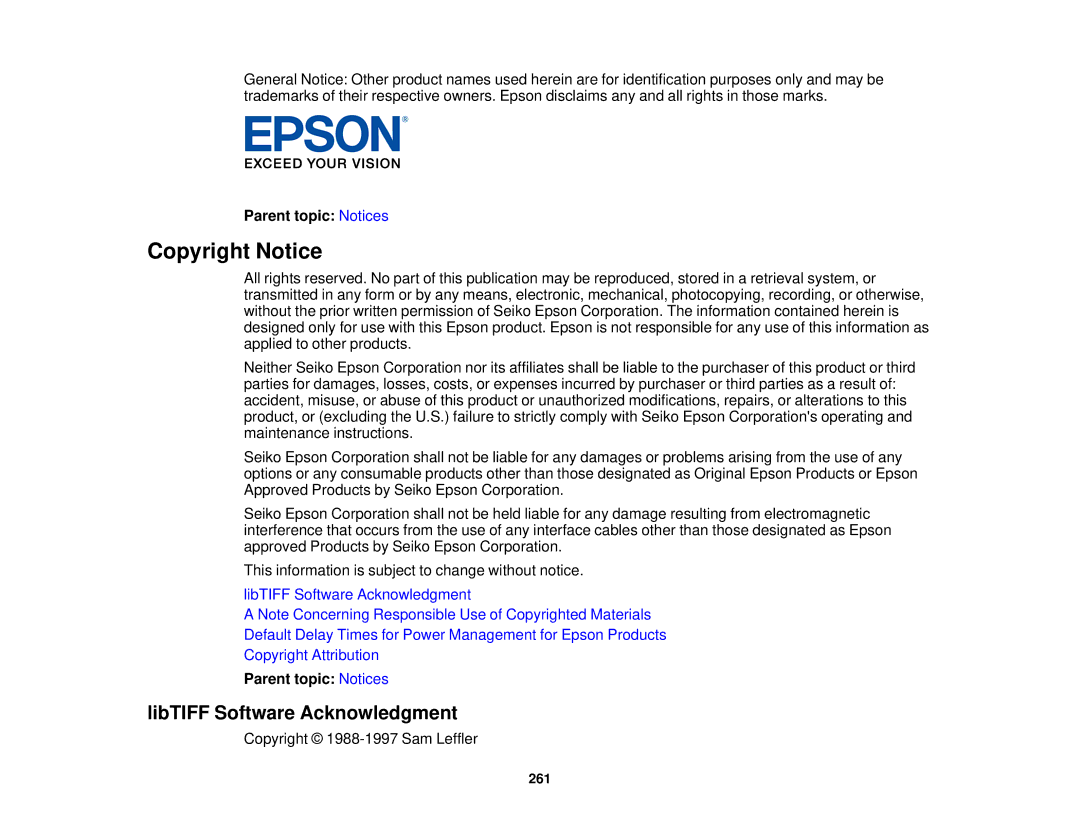 Epson XP-520 manual Copyright Notice, LibTIFF Software Acknowledgment 