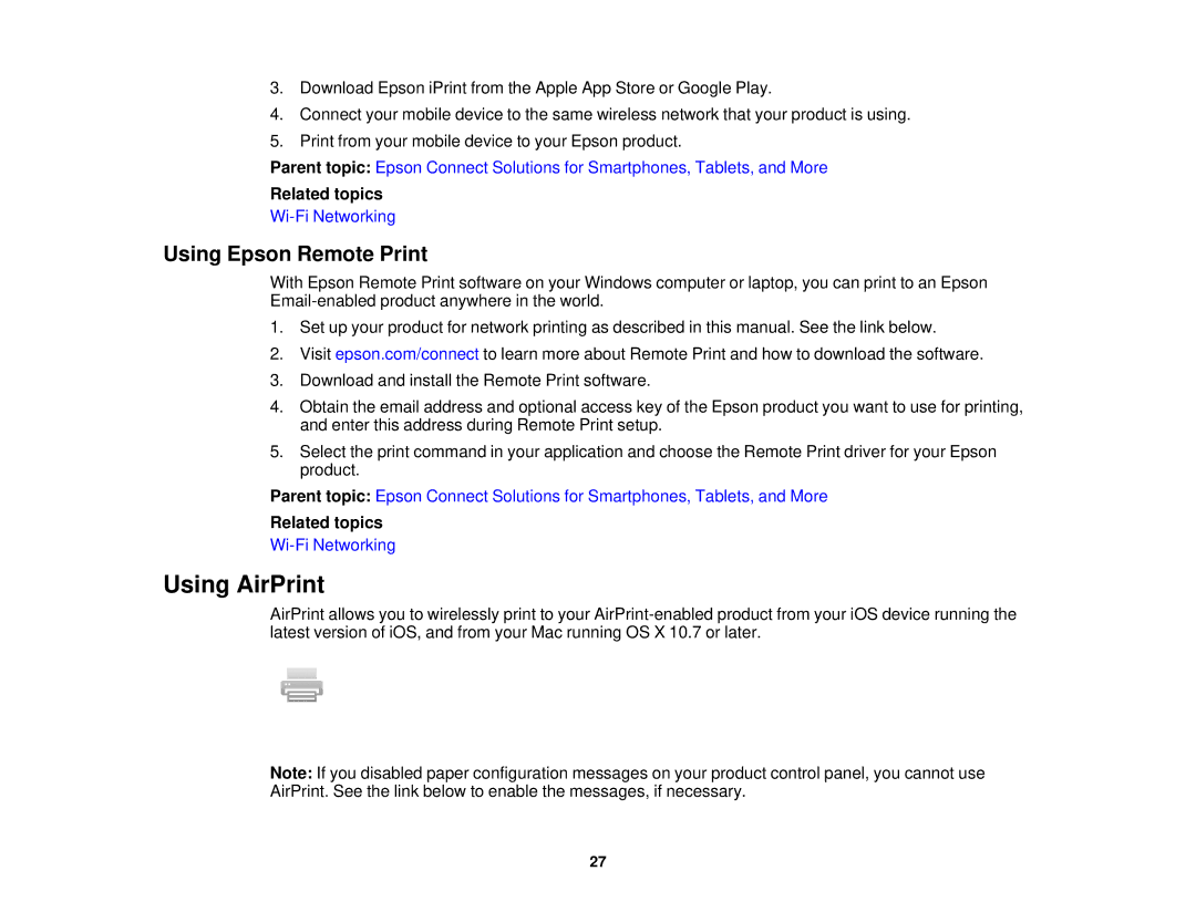 Epson XP-520 manual Using AirPrint, Using Epson Remote Print 