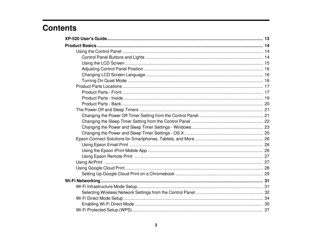 Epson XP-520 manual Contents 