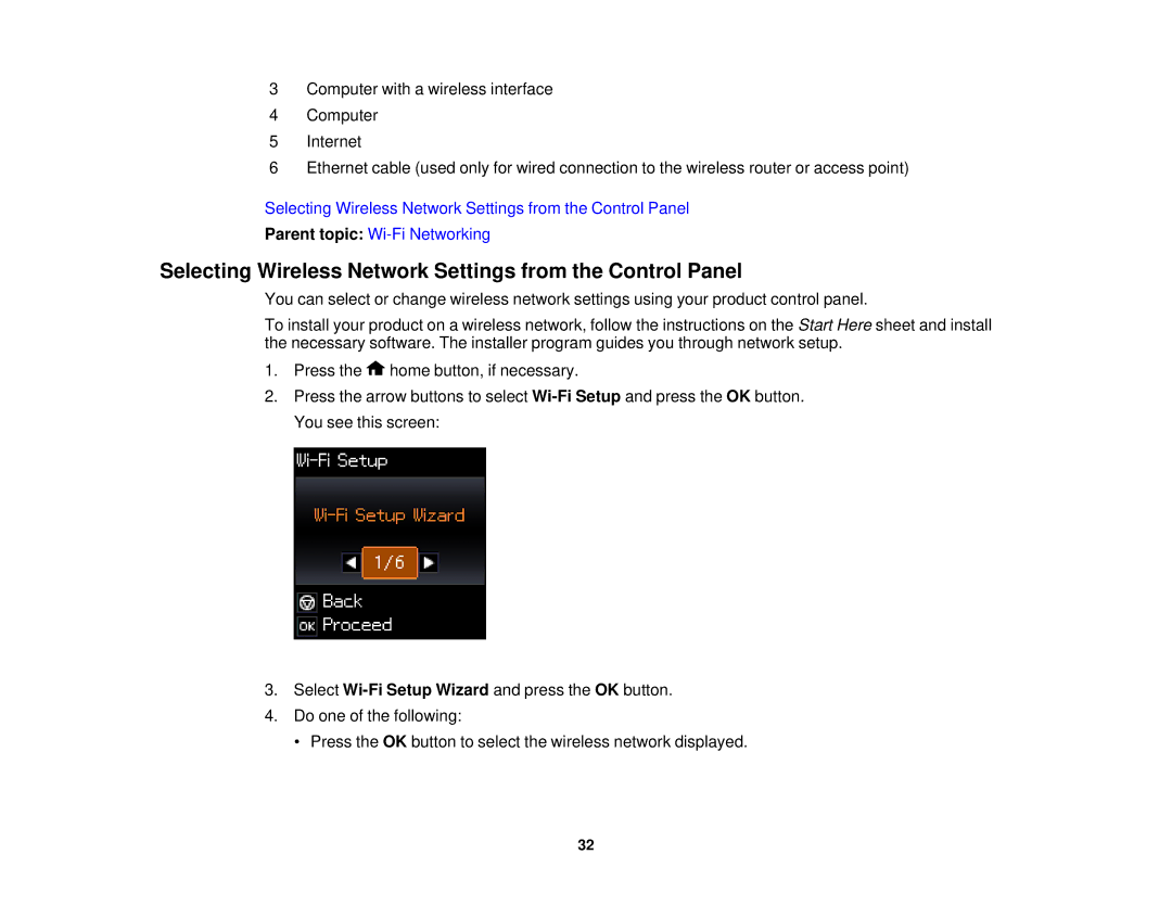 Epson XP-520 manual Selecting Wireless Network Settings from the Control Panel 