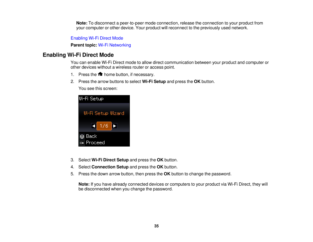 Epson XP-520 manual Enabling Wi-Fi Direct Mode 