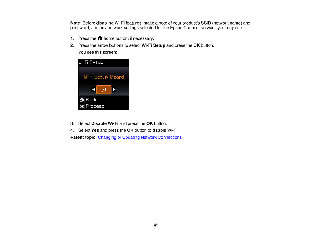 Epson XP-520 manual Parent topic Changing or Updating Network Connections 