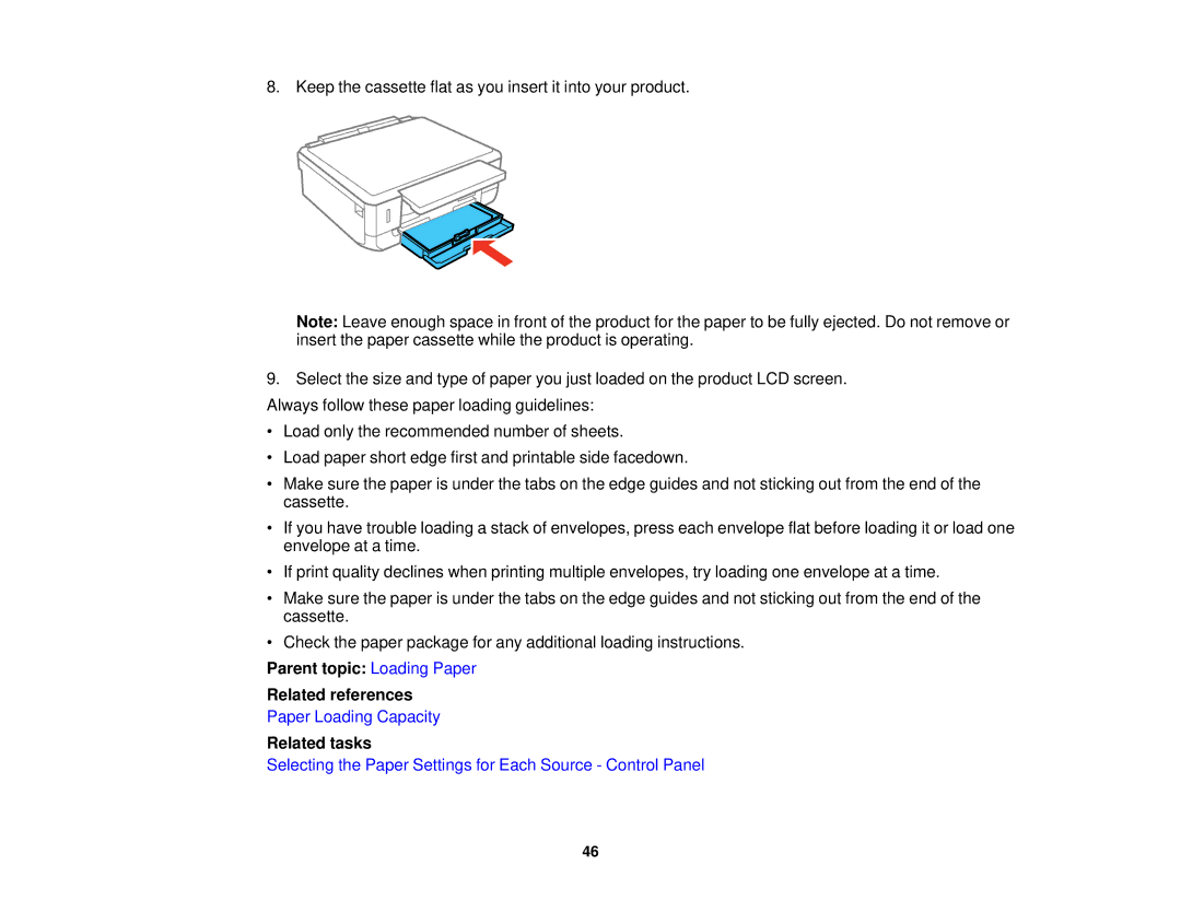 Epson XP-520 manual Parent topic Loading Paper Related references, Related tasks 