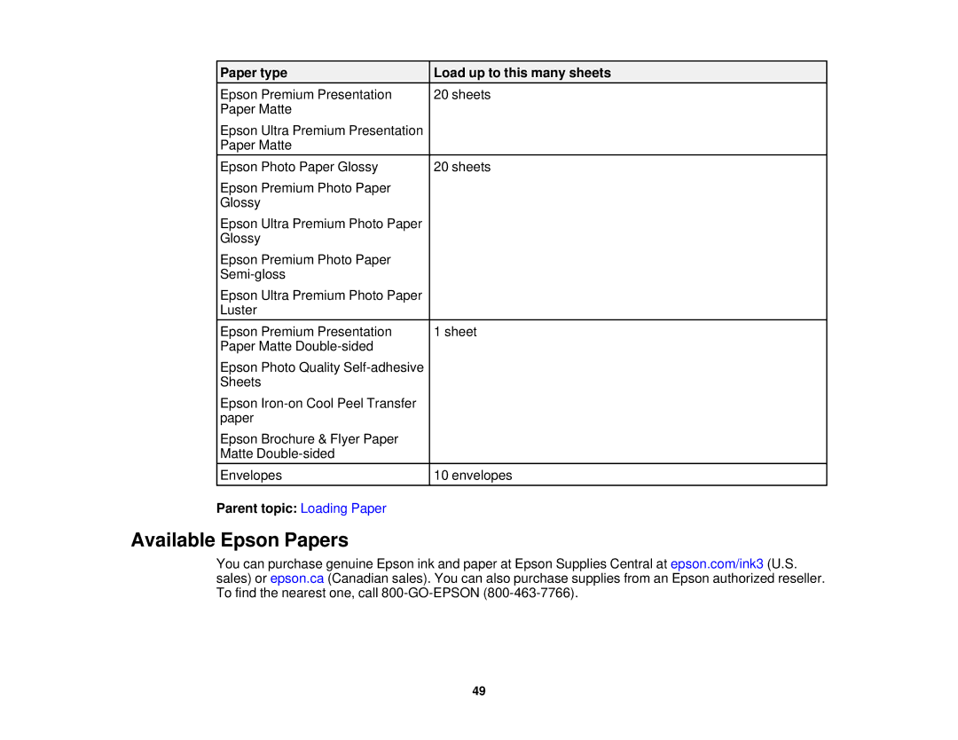 Epson XP-520 manual Available Epson Papers 