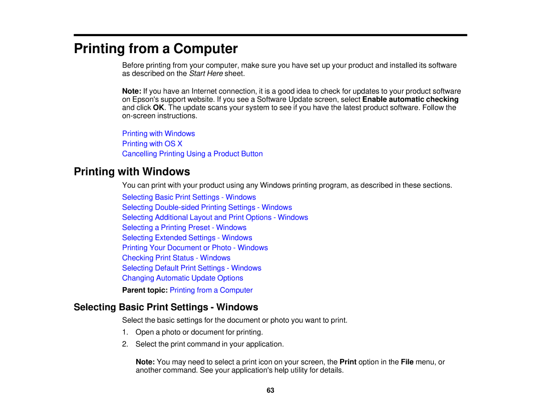 Epson XP-520 manual Printing with Windows, Selecting Basic Print Settings Windows 