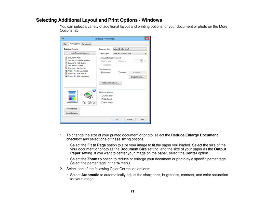 Epson XP-520 manual Selecting Additional Layout and Print Options Windows 