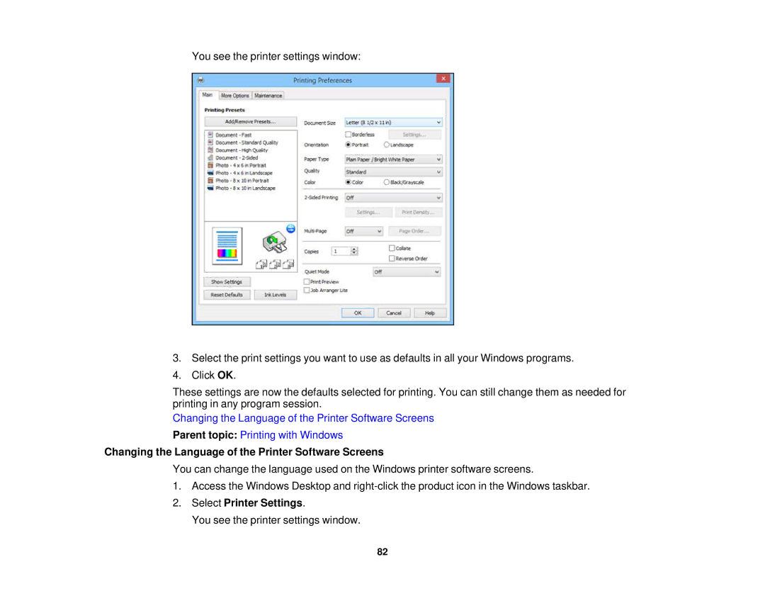 Epson XP-520 manual Changing the Language of the Printer Software Screens 