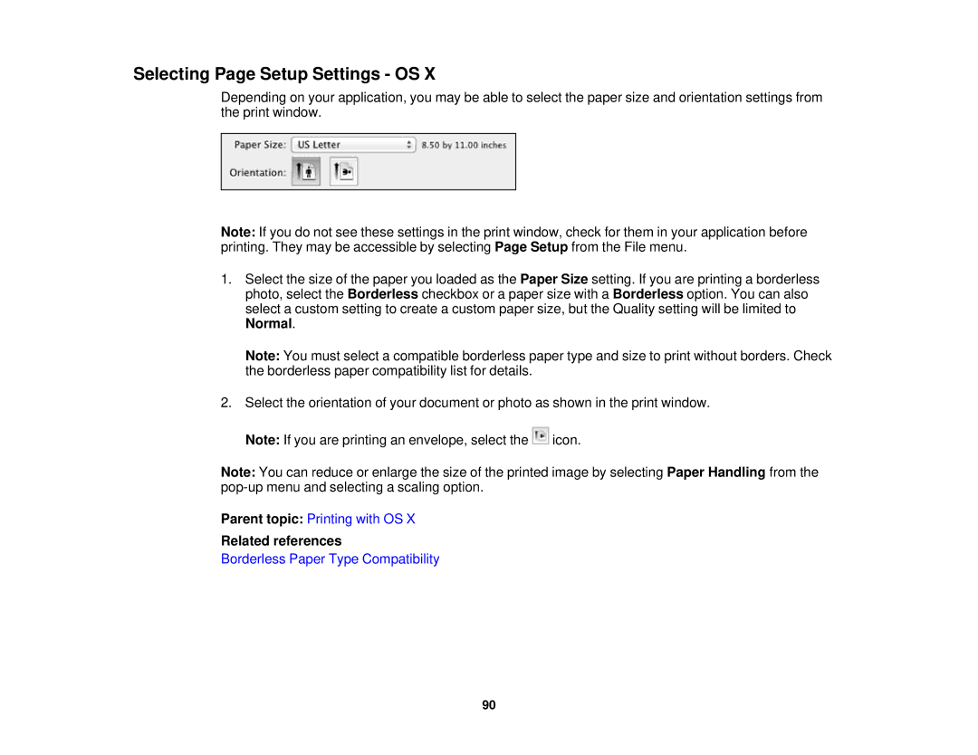 Epson XP-520 manual Selecting Page Setup Settings OS 