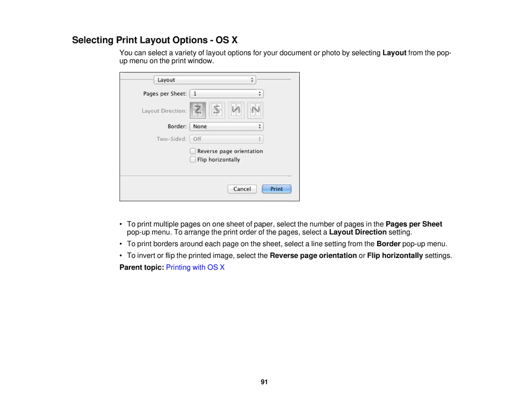 Epson XP-520 manual Selecting Print Layout Options OS 