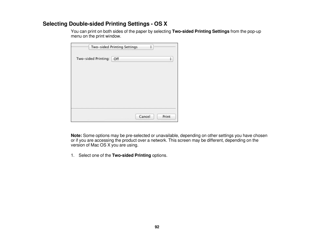 Epson XP-520 manual Selecting Double-sided Printing Settings OS 