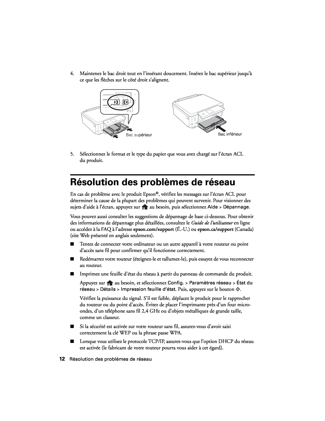 Epson XP-620 manual 12 Résolution des problèmes de réseau 