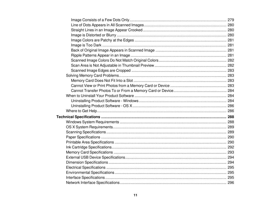 Epson XP-620 manual Technical Specifications 288 