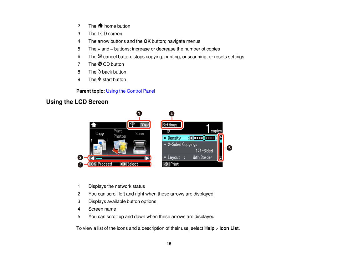 Epson XP-620 manual Using the LCD Screen 