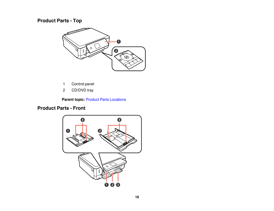 Epson XP-620 manual Product Parts Top, Product Parts Front 