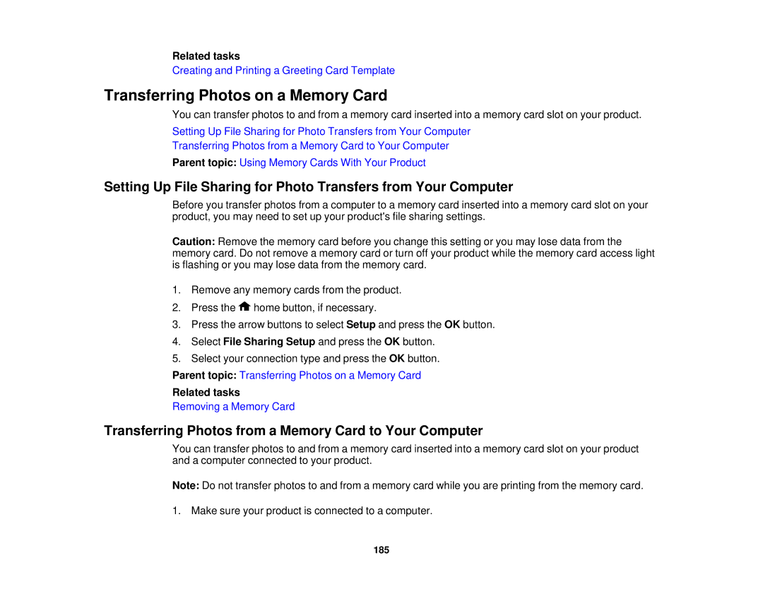 Epson XP-620 manual Transferring Photos on a Memory Card, Transferring Photos from a Memory Card to Your Computer 