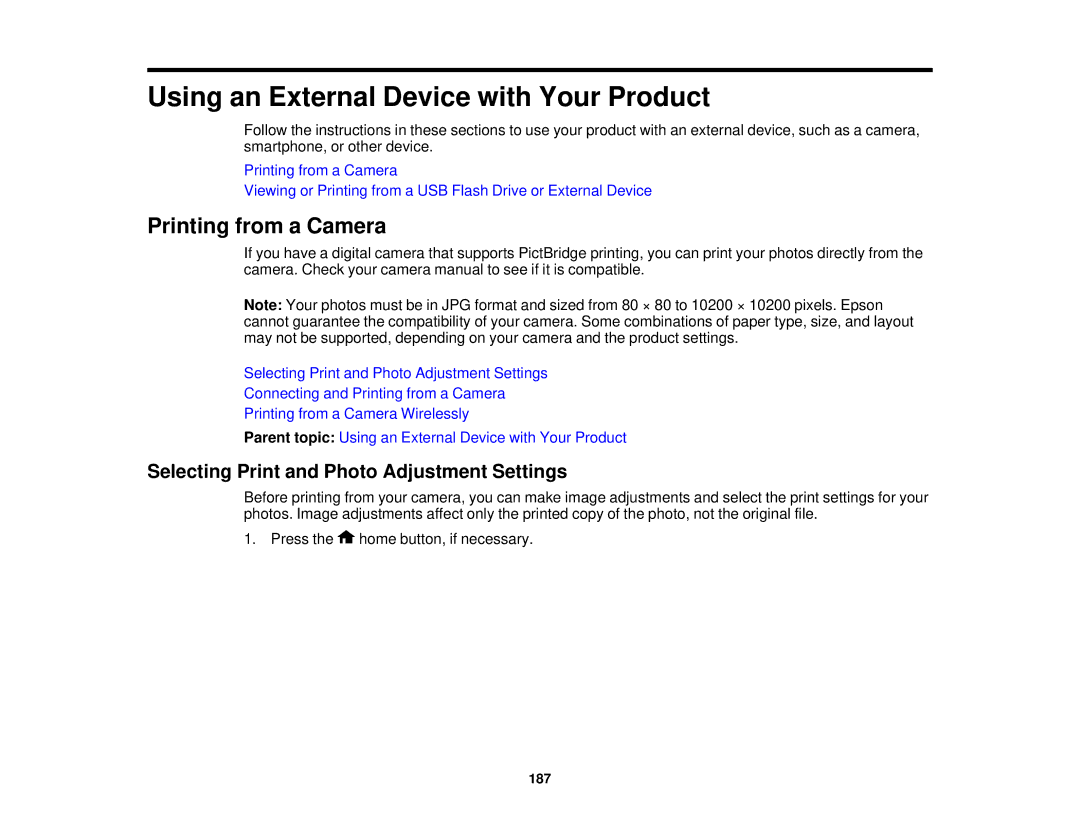 Epson XP-620 manual Printing from a Camera, Selecting Print and Photo Adjustment Settings 