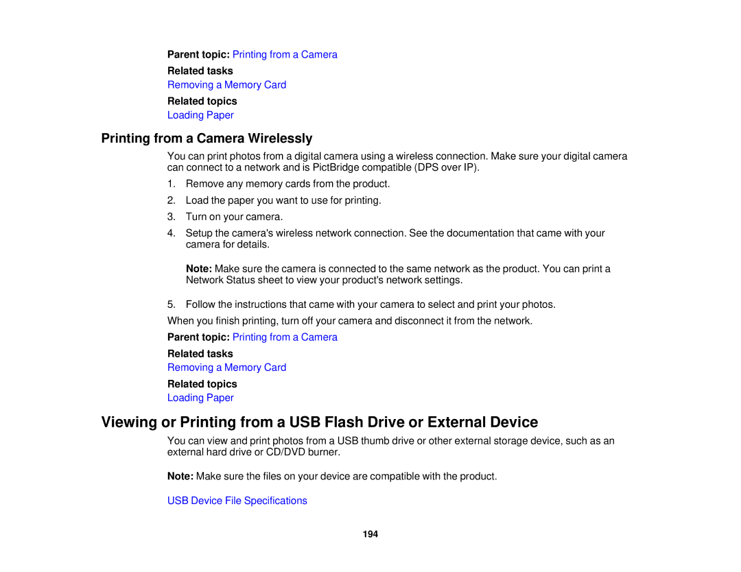 Epson XP-620 manual Printing from a Camera Wirelessly, Related tasks 