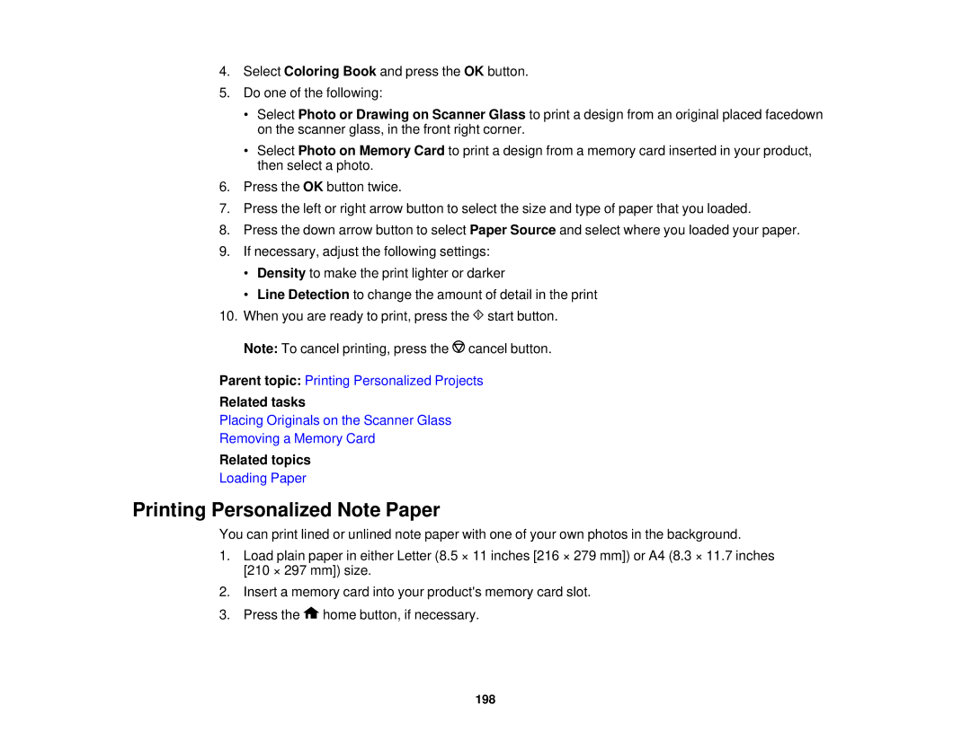 Epson XP-620 manual Printing Personalized Note Paper, Related tasks 