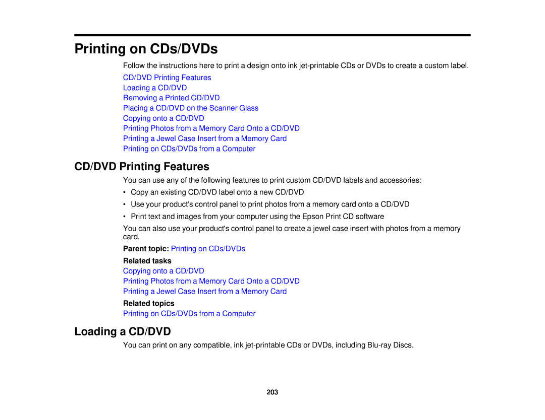 Epson XP-620 manual CD/DVD Printing Features, Loading a CD/DVD 