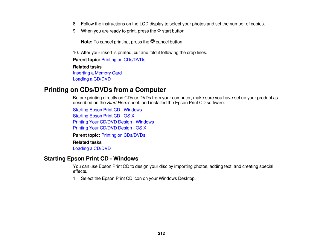 Epson XP-620 manual Printing on CDs/DVDs from a Computer, Starting Epson Print CD Windows 