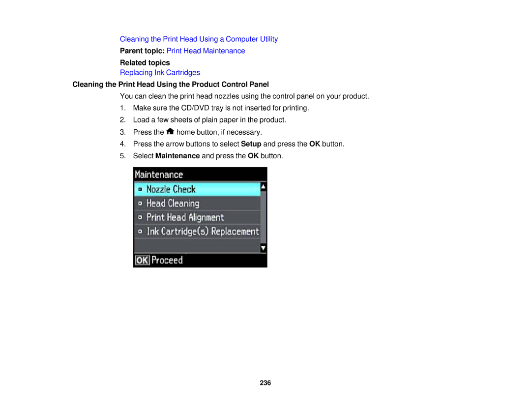 Epson XP-620 manual Cleaning the Print Head Using the Product Control Panel 