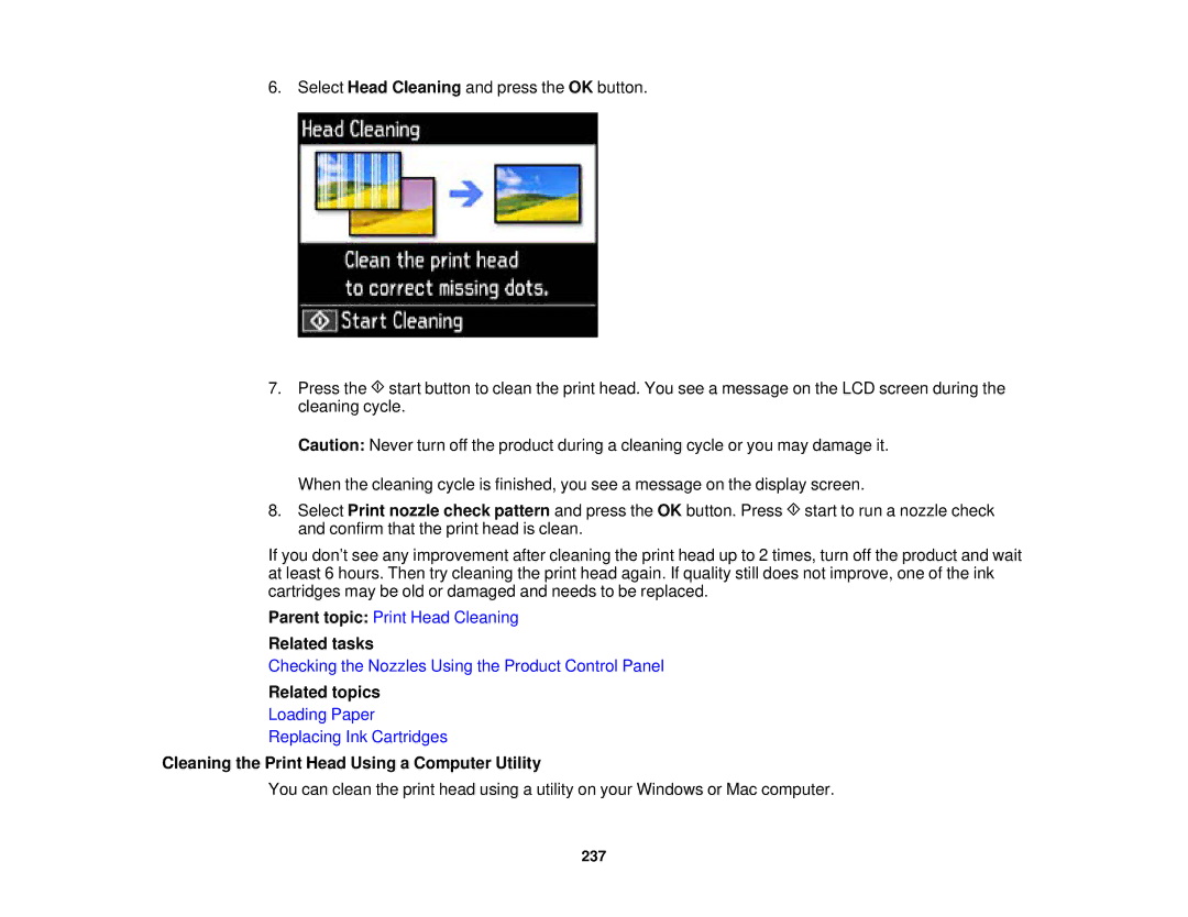 Epson XP-620 manual Cleaning the Print Head Using a Computer Utility 