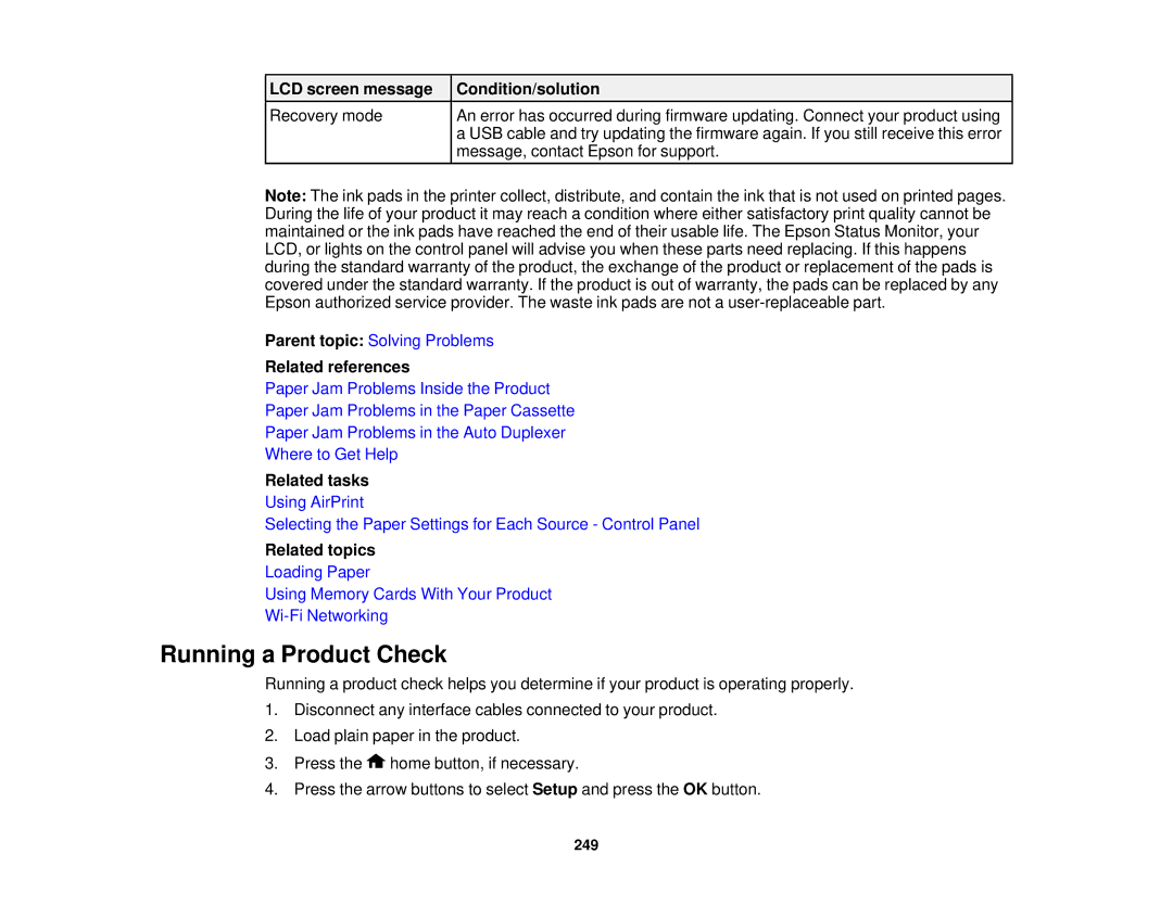 Epson XP-620 manual Running a Product Check, Related references 