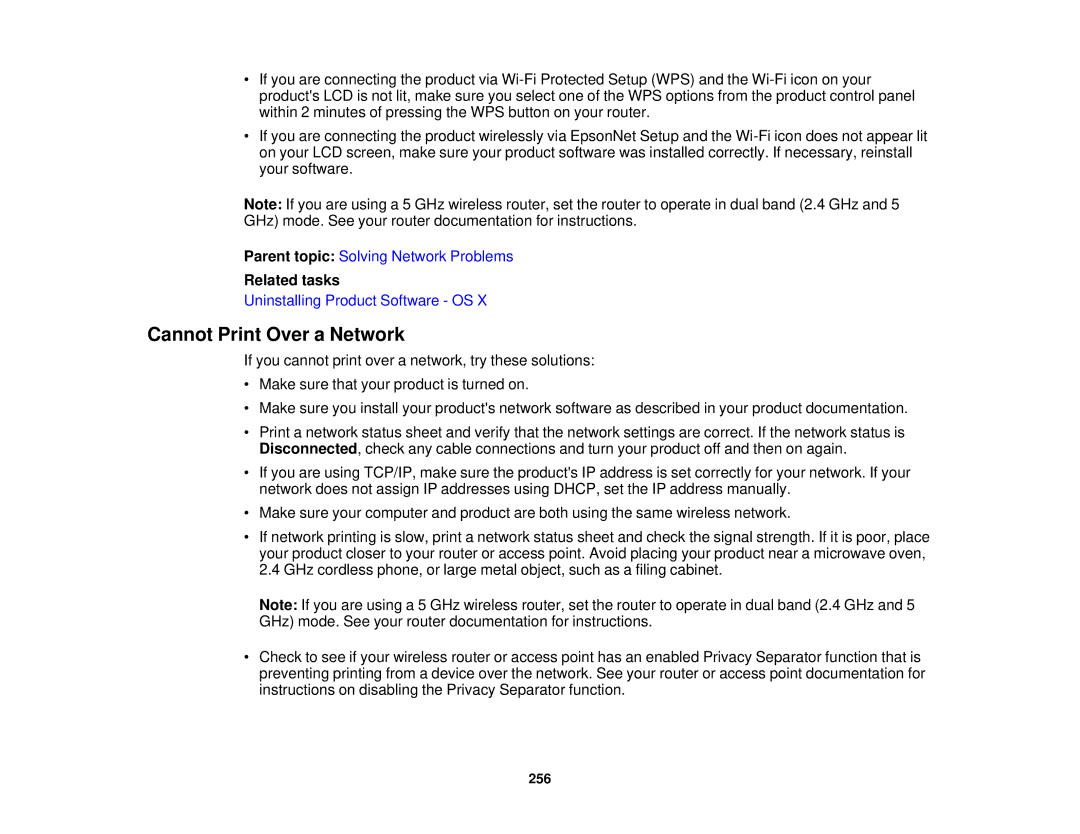 Epson XP-620 manual Cannot Print Over a Network, Related tasks 