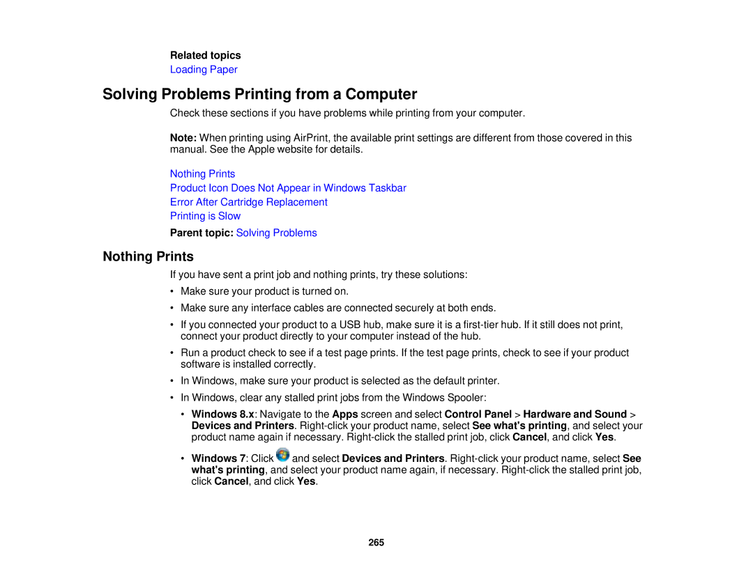 Epson XP-620 manual Solving Problems Printing from a Computer, Nothing Prints 