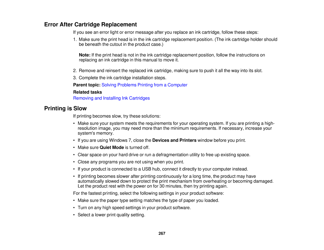 Epson XP-620 manual Error After Cartridge Replacement, Printing is Slow 