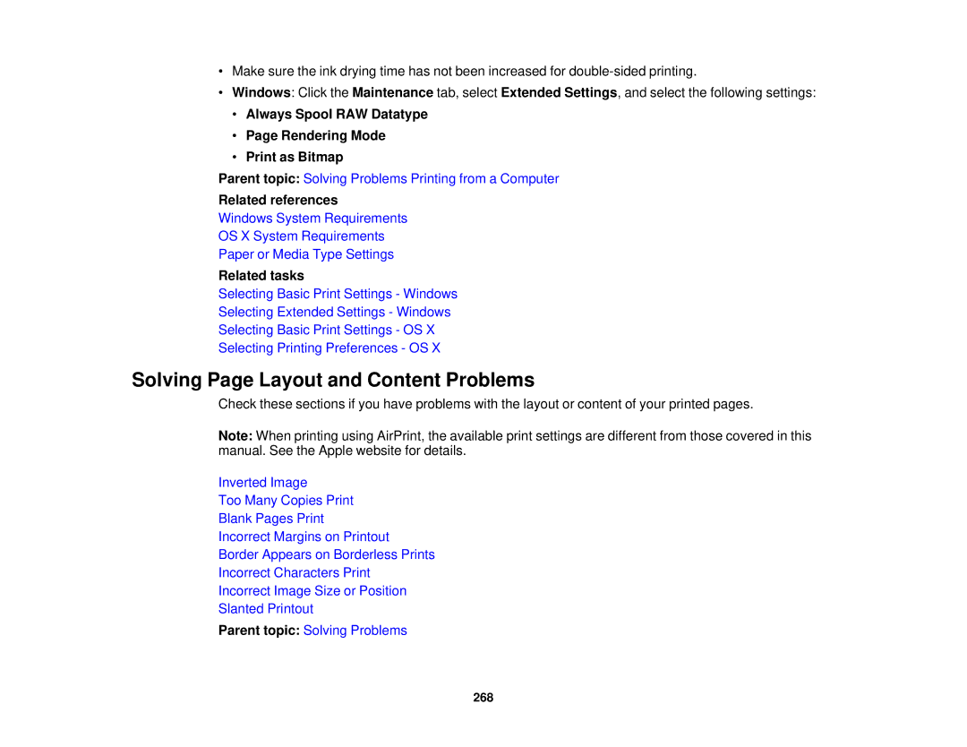 Epson XP-620 manual Solving Page Layout and Content Problems, Always Spool RAW Datatype Rendering Mode Print as Bitmap 