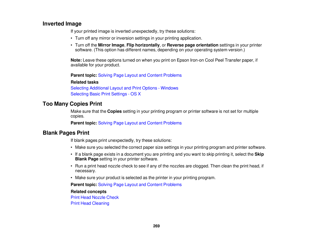 Epson XP-620 manual Inverted Image, Too Many Copies Print, Blank Pages Print 