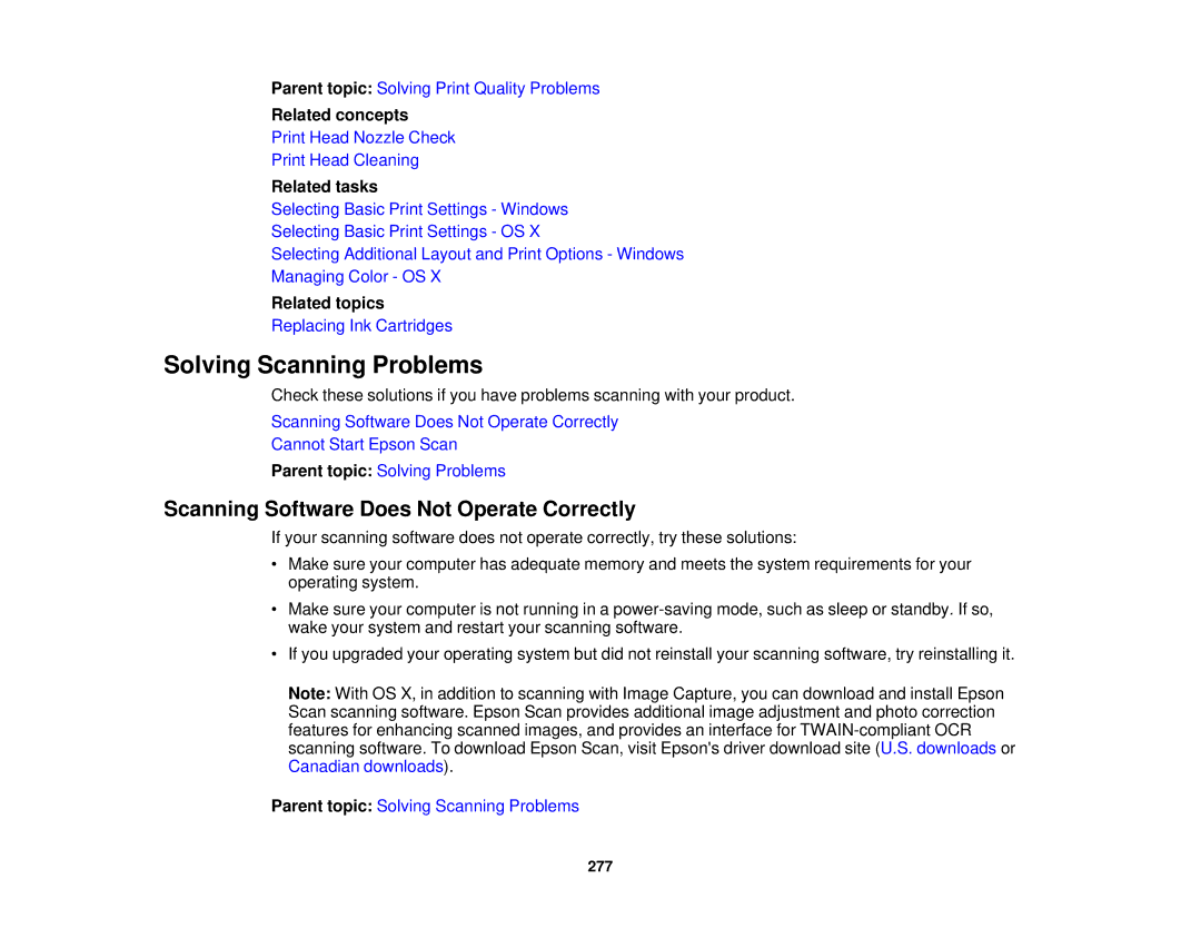 Epson XP-620 manual Solving Scanning Problems, Scanning Software Does Not Operate Correctly 