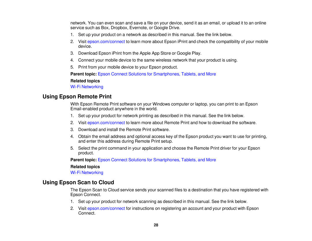 Epson XP-620 manual Using Epson Remote Print, Using Epson Scan to Cloud 