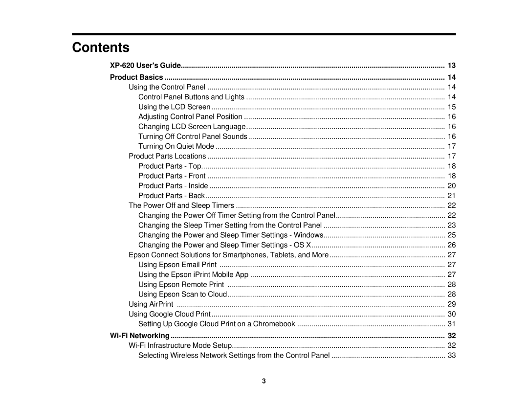 Epson XP-620 manual Contents 