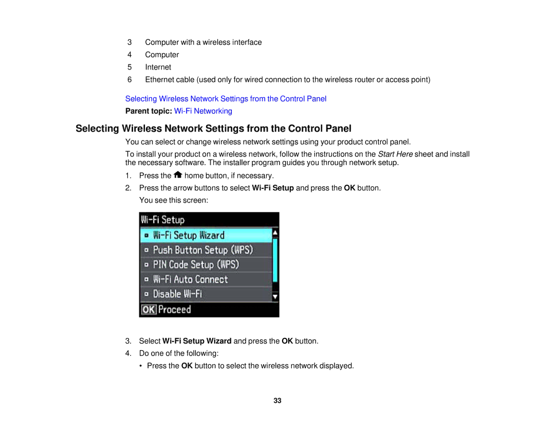 Epson XP-620 manual Selecting Wireless Network Settings from the Control Panel 