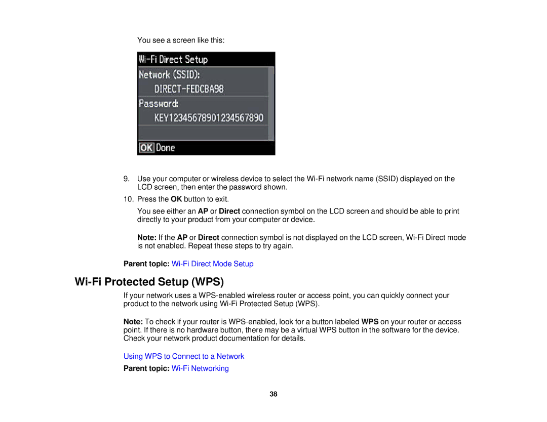 Epson XP-620 manual Wi-Fi Protected Setup WPS 