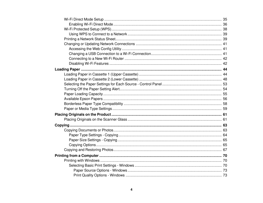 Epson XP-620 manual Loading Paper, Placing Originals on the Product, Copying, Printing from a Computer 