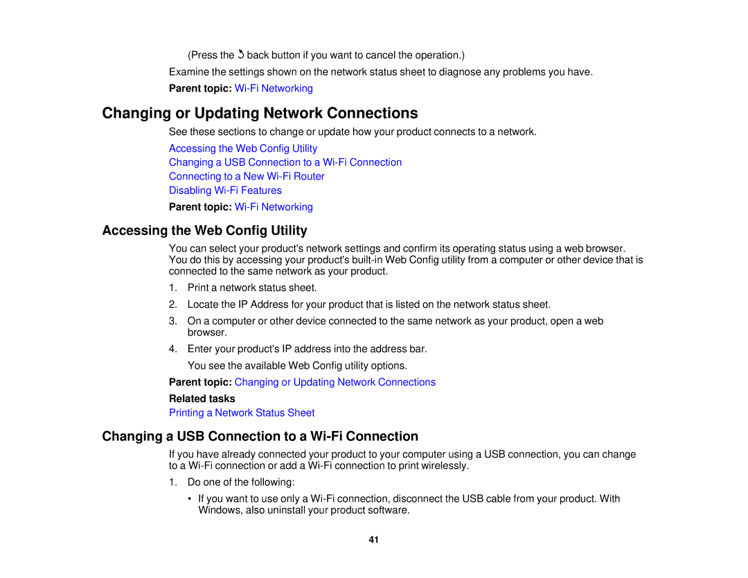 Epson XP-620 manual Changing or Updating Network Connections, Accessing the Web Config Utility 