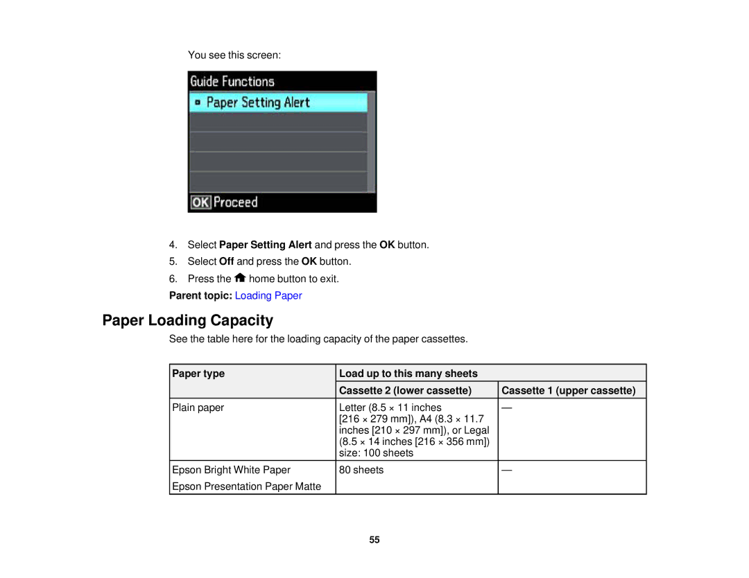 Epson XP-620 manual Paper Loading Capacity 