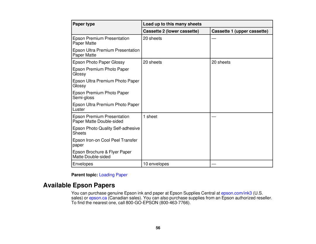 Epson XP-620 manual Available Epson Papers 