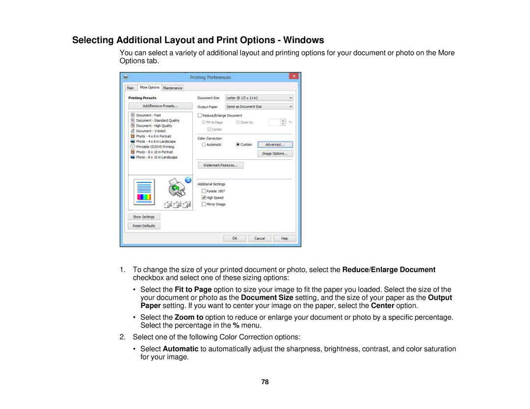 Epson XP-620 manual Selecting Additional Layout and Print Options Windows 