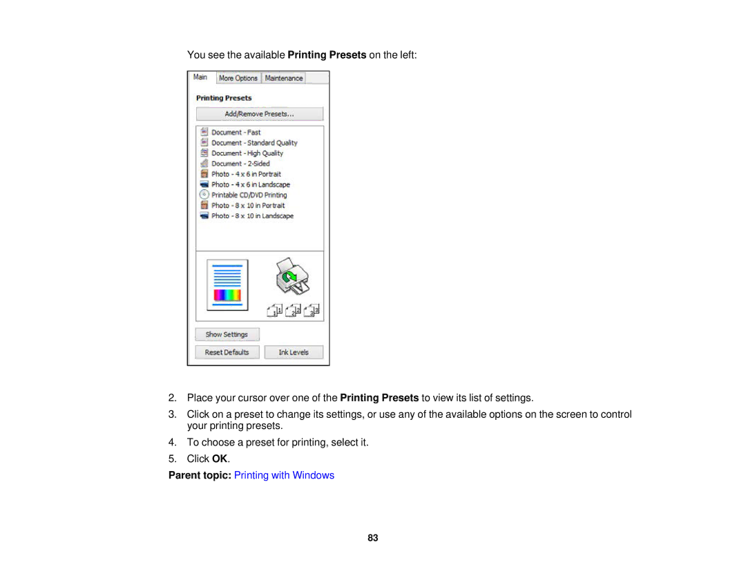 Epson XP-620 manual Parent topic Printing with Windows 