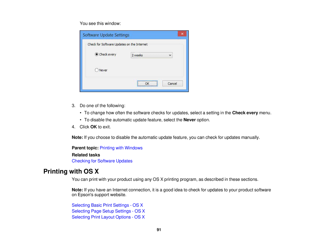 Epson XP-620 manual Printing with OS, Related tasks 