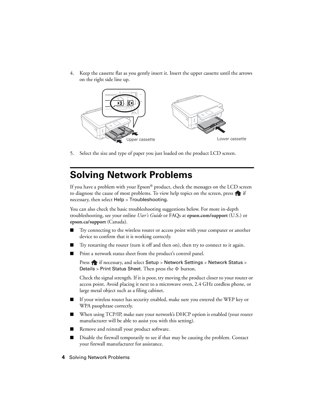 Epson XP-620 manual Solving Network Problems 