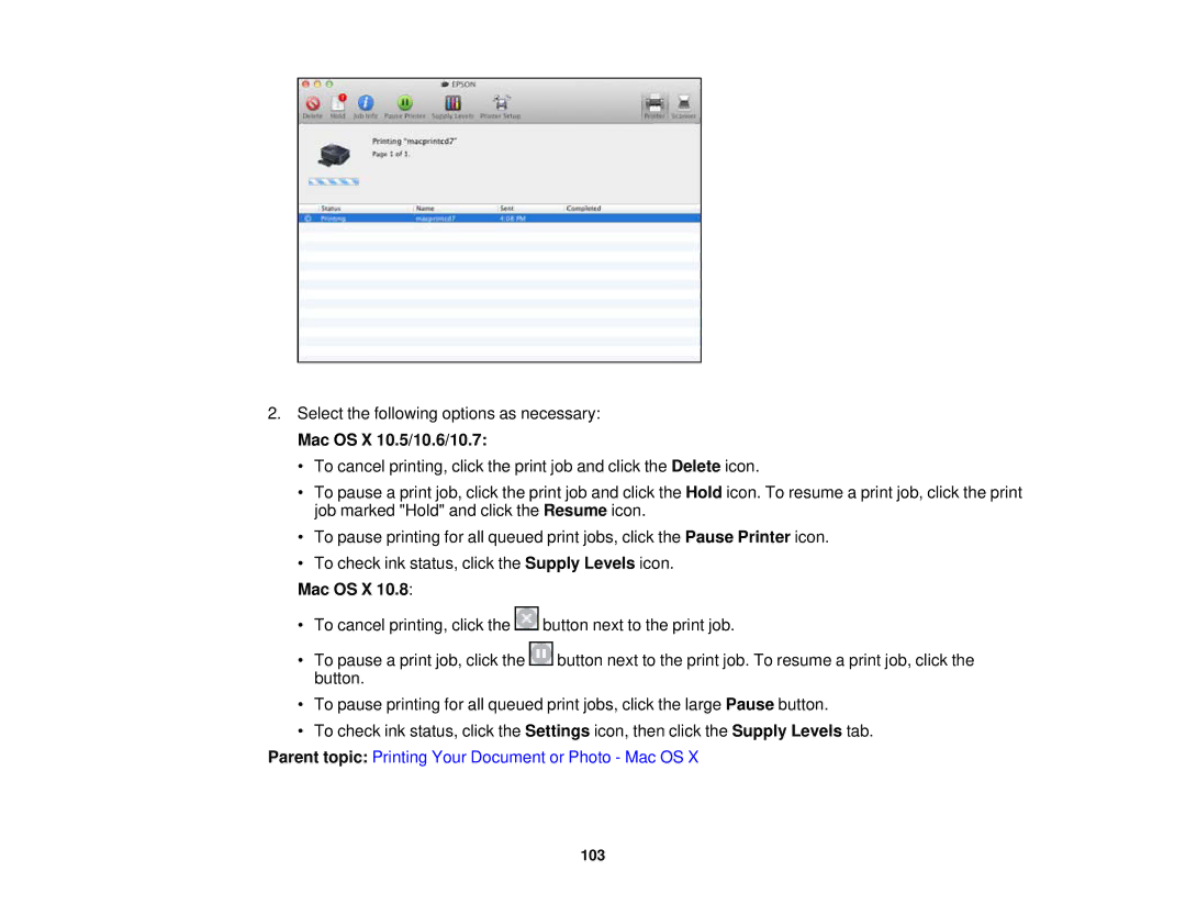 Epson XP-850 manual Mac OS X 10.5/10.6/10.7 
