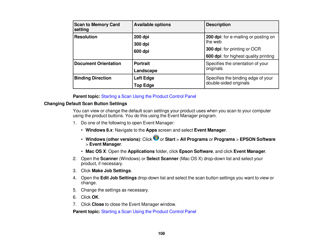 Epson XP-850 manual Changing Default Scan Button Settings, Click Make Job Settings 